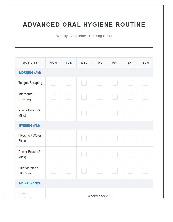 Advanced Oral Hygiene Routine Printable Chart