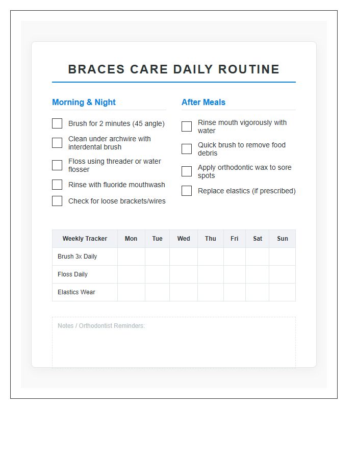 Braces Care Routine Printable Chart