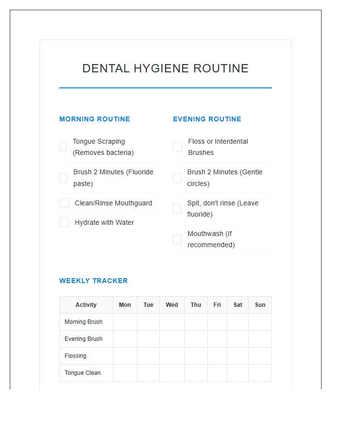 Comprehensive Dental Hygiene Routine Printable Chart