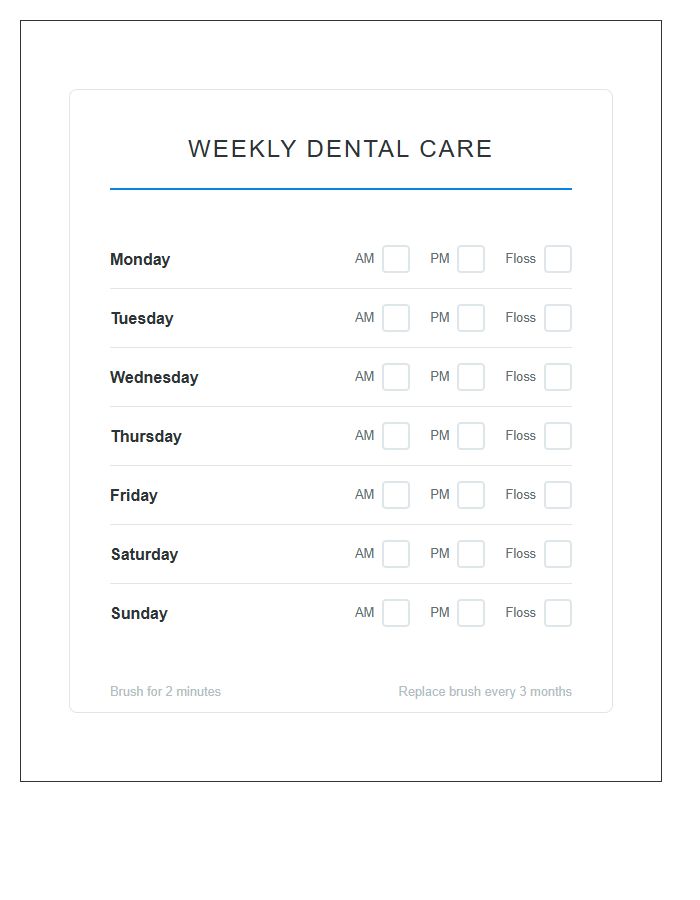 Daily Hygiene Routine Printable Chart For Teeth