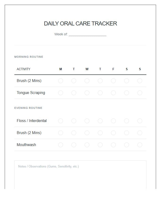 Daily Oral Care Routine Printable Chart