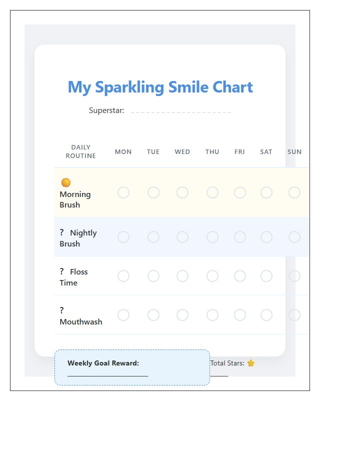 Dental Hygiene Routine Printable Chart For Kids