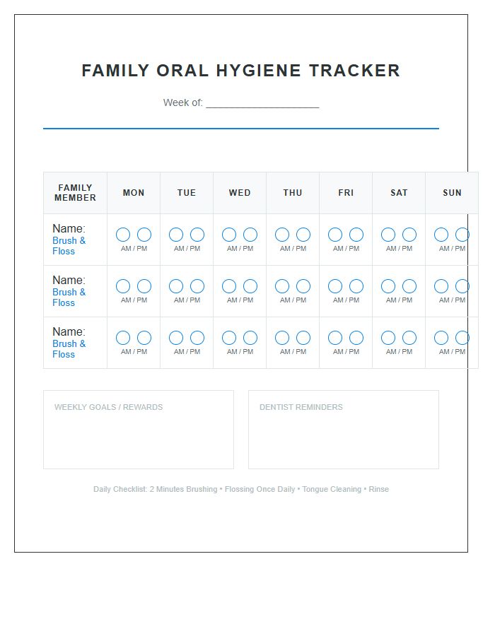 Family Oral Hygiene Routine Printable Chart