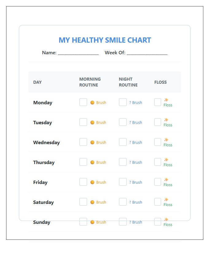 Kids Brushing And Flossing Routine Printable Chart