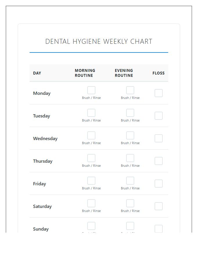 Morning And Evening Dental Hygiene Printable Chart