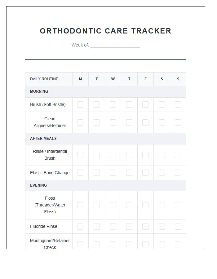 Orthodontic Cleaning Routine Printable Chart