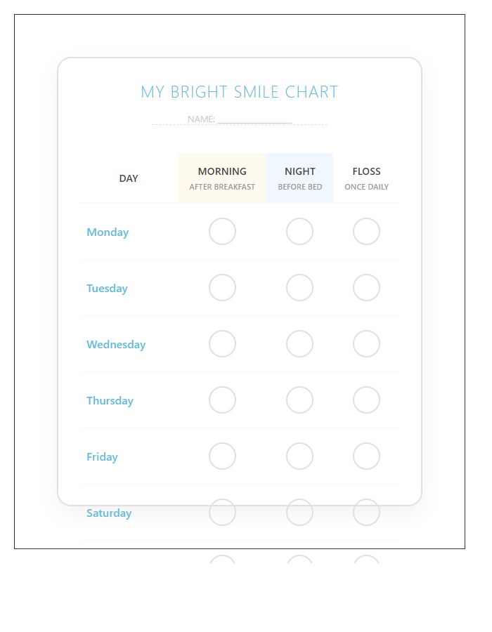 Preschool Dental Hygiene Routine Printable Chart
