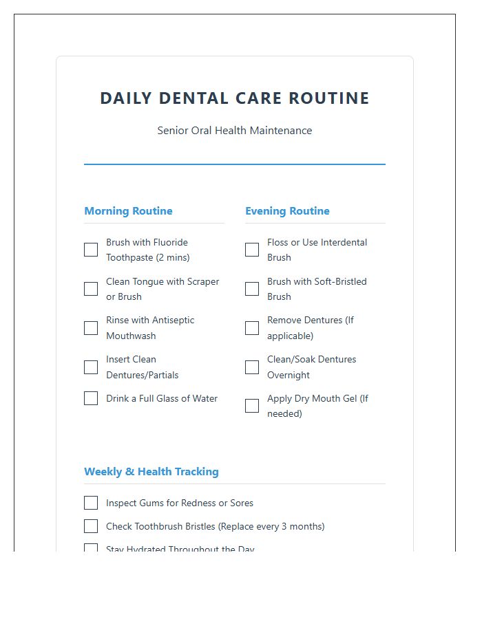 Senior Dental Hygiene Routine Printable Chart