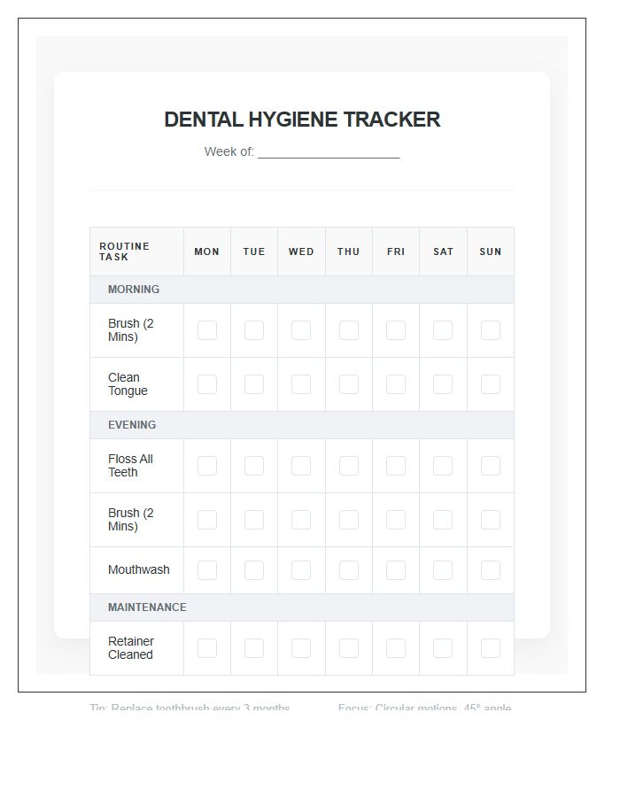 Teen Dental Hygiene Routine Printable Chart