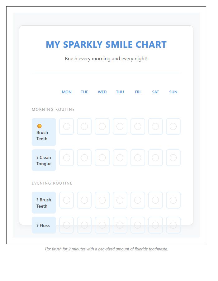 Toddler Dental Hygiene Routine Printable Chart