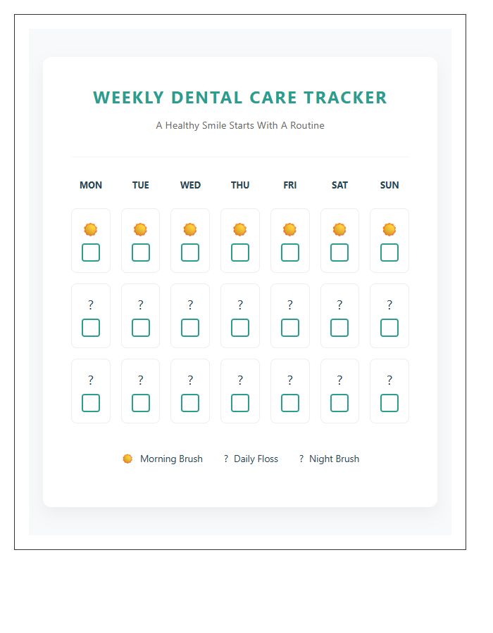 Visual Dental Hygiene Routine Printable Chart
