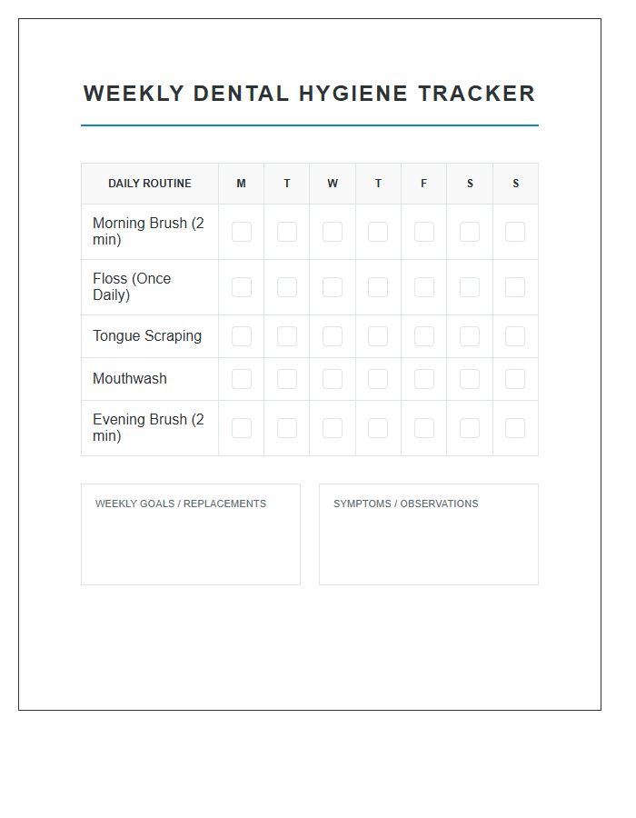 Weekly Dental Hygiene Routine Printable Chart