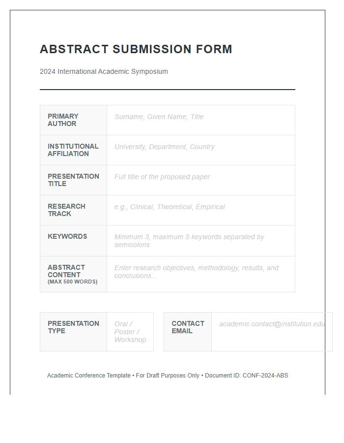 Academic Conference Abstract Submission Printable Chart