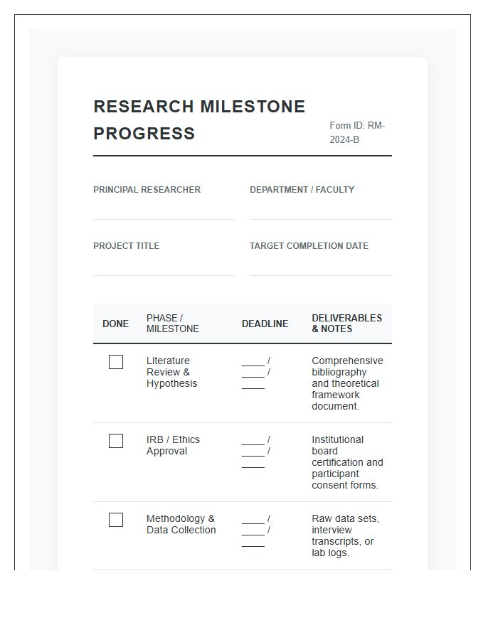 Academic Research Milestone Submission Printable Chart