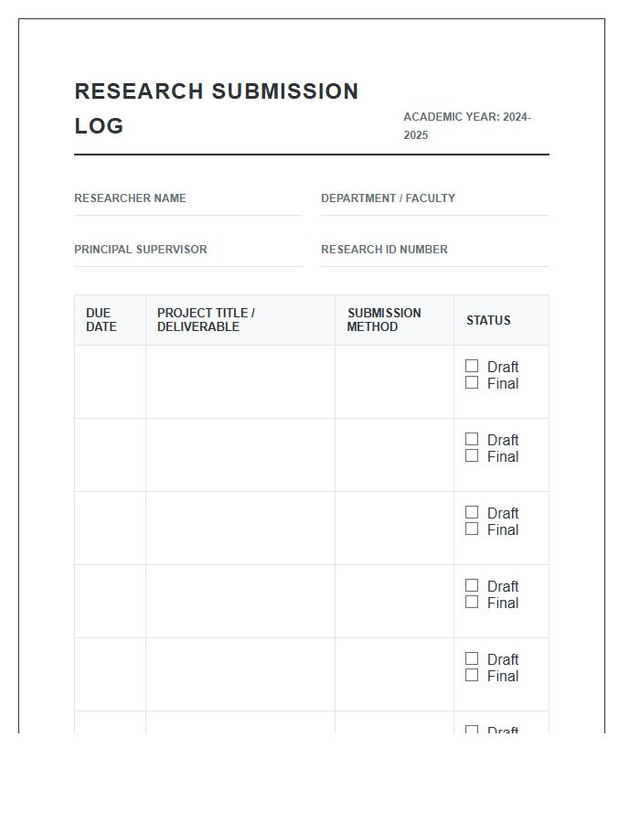 Academic Term Research Submission Printable Chart