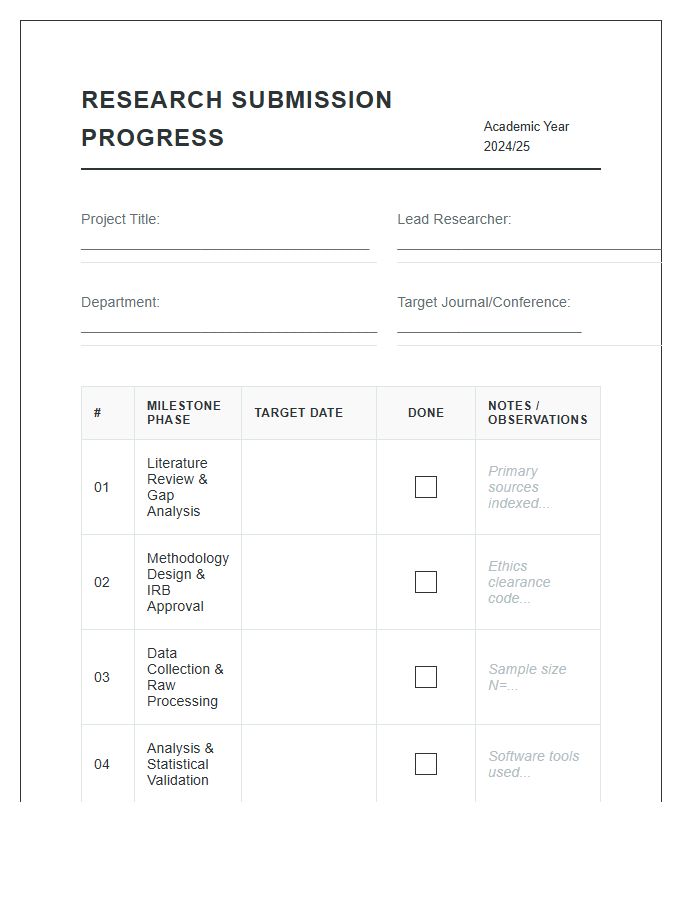 College Research Submission Progress Printable Chart