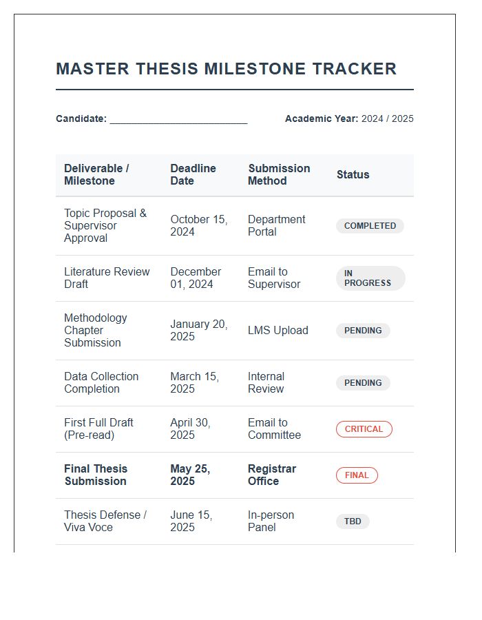 Master Thesis Submission Deadline Printable Chart