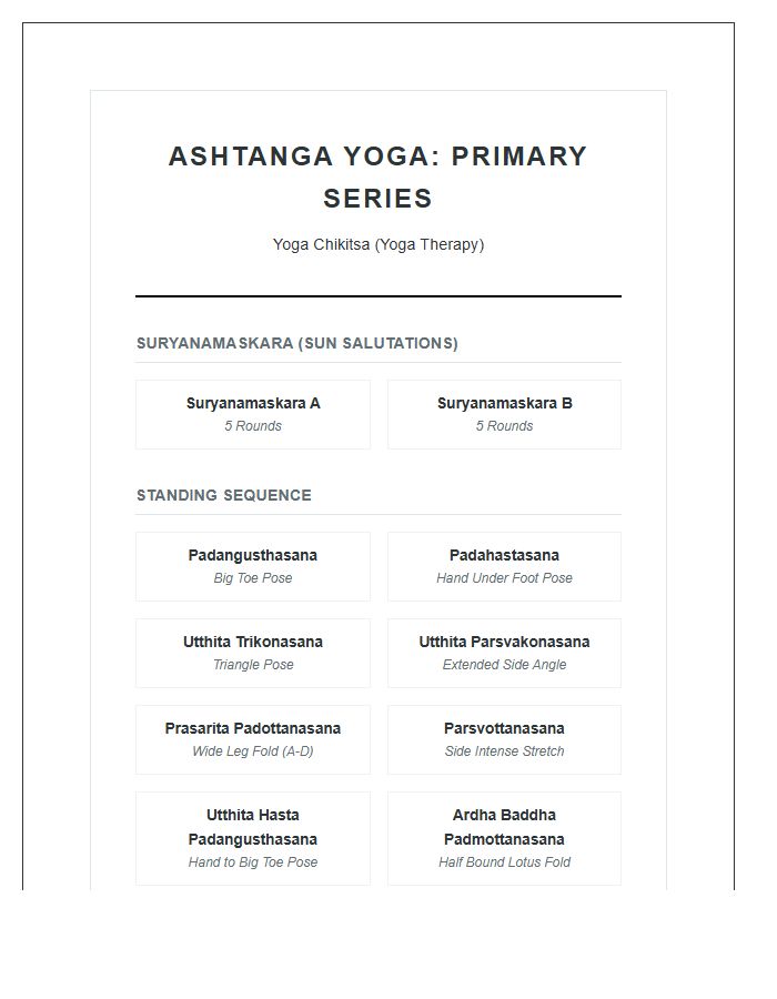 Ashtanga Yoga Primary Series Chart Printable