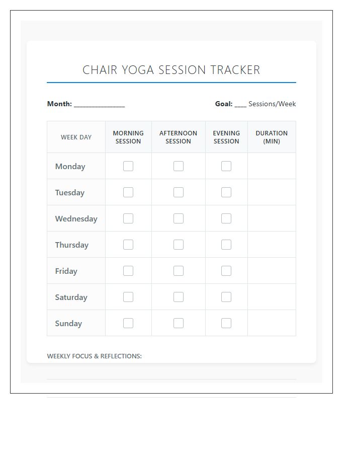 Chair Yoga Session Frequency Chart Printable