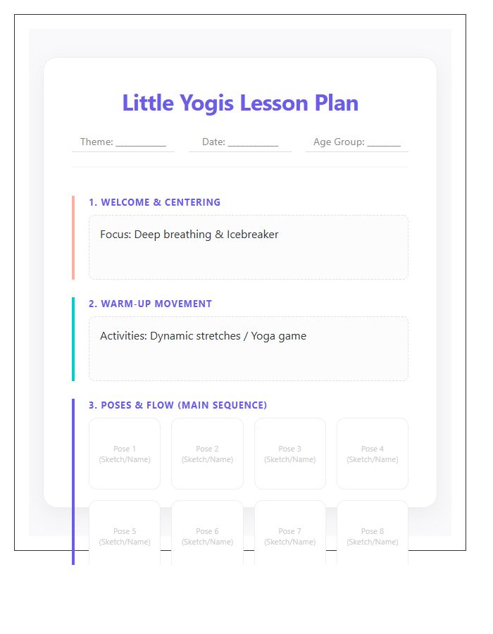 Kids Yoga Class Lesson Chart Printable