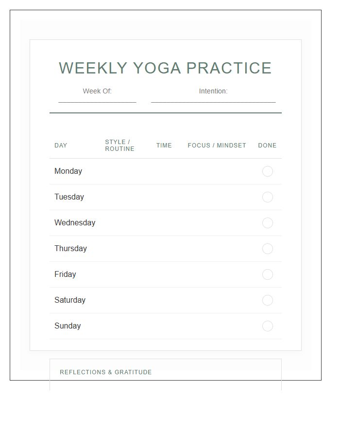 Weekly Yoga Practice Tracker Chart Printable