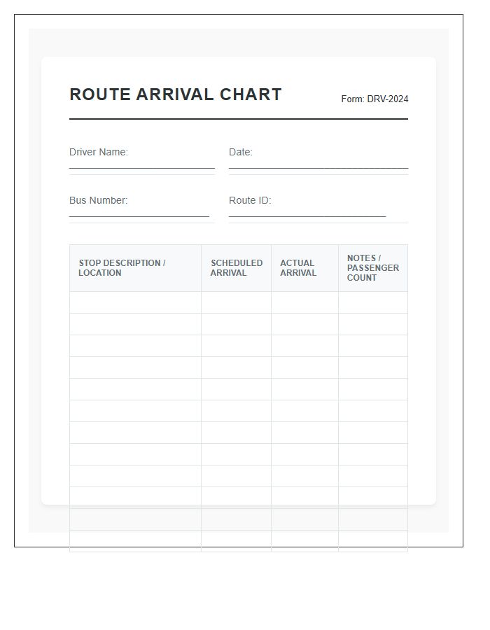 Bus Driver Route Arrival Printable Chart