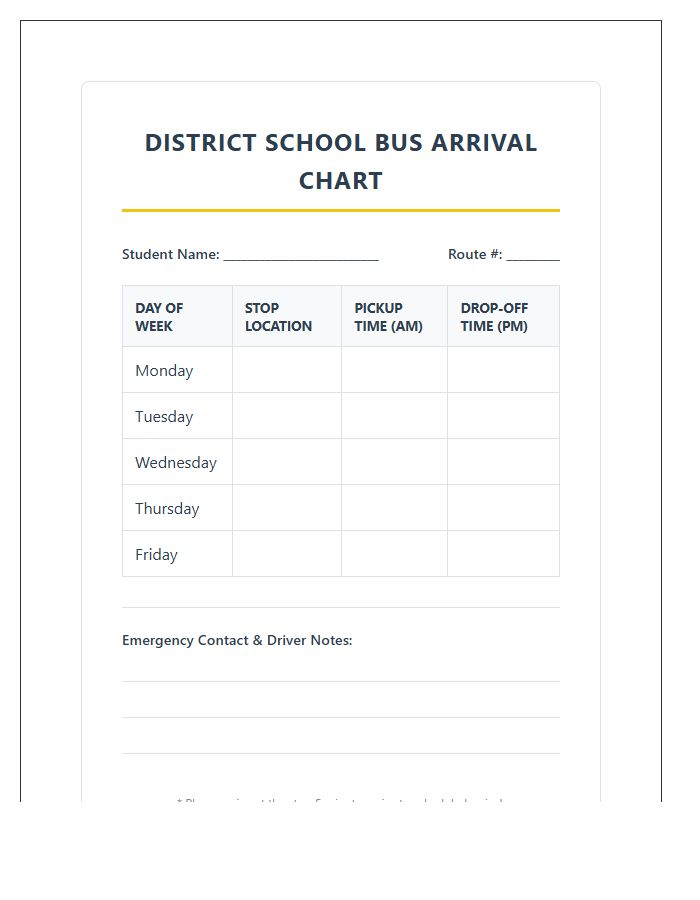 District School Bus Arrival Printable Chart