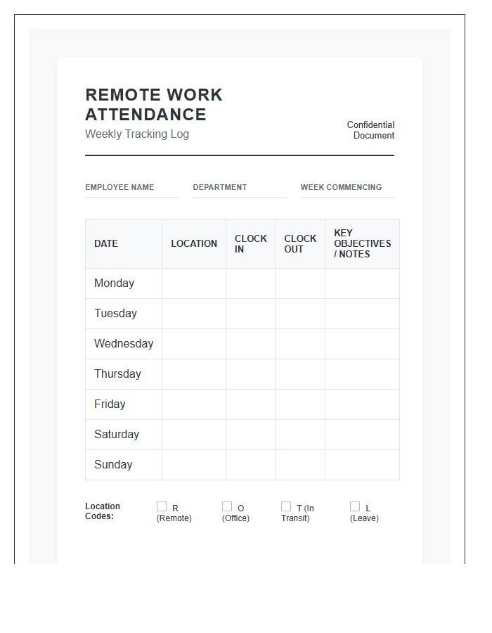Corporate Remote Work Attendance Printable Chart