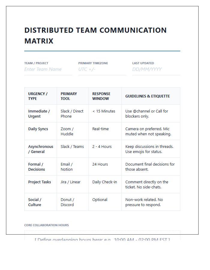 Distributed Team Communication Printable Chart