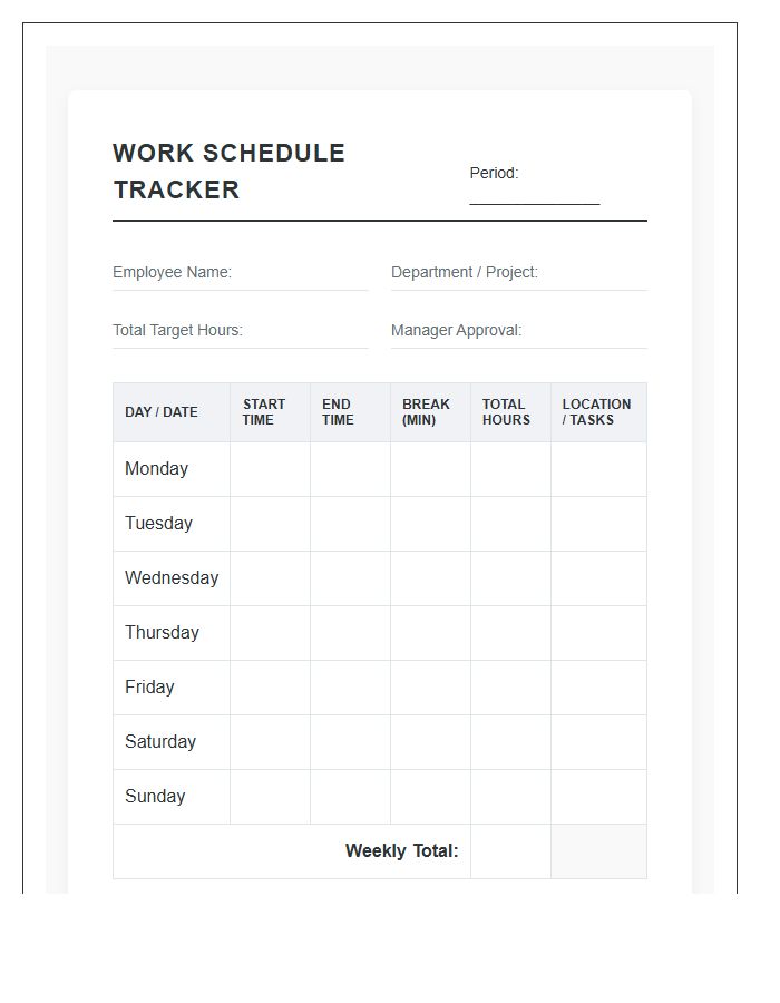 Flexible Work Schedule Tracking Printable Chart