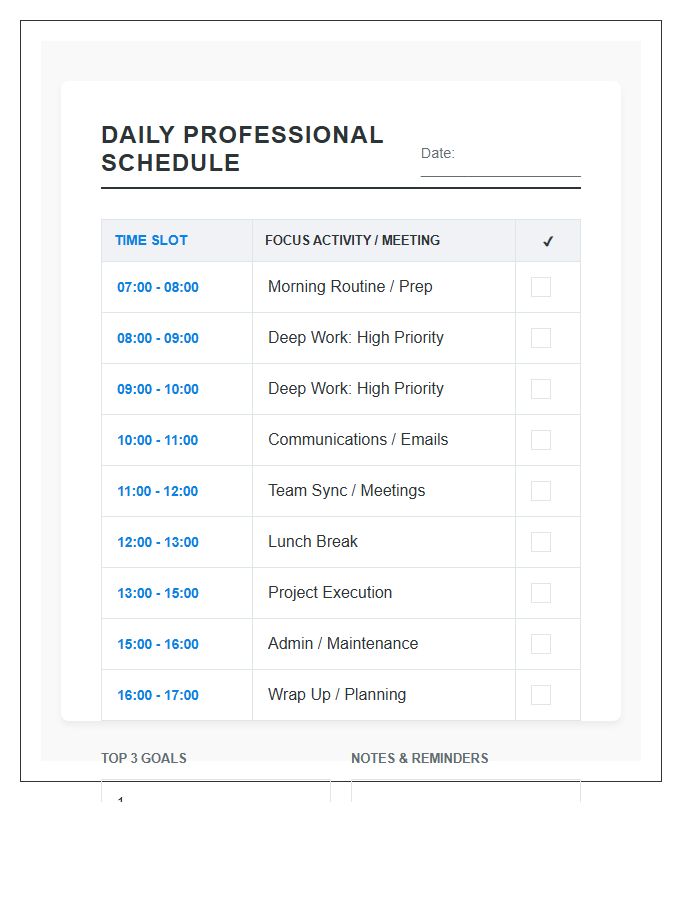 Home Based Professional Schedule Printable Chart