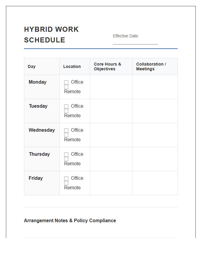 Hybrid Work Arrangement Printable Chart