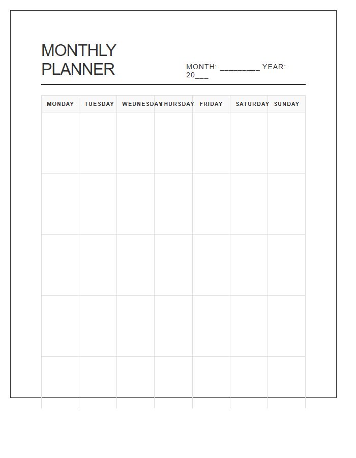 Monthly Home Office Calendar Printable Chart