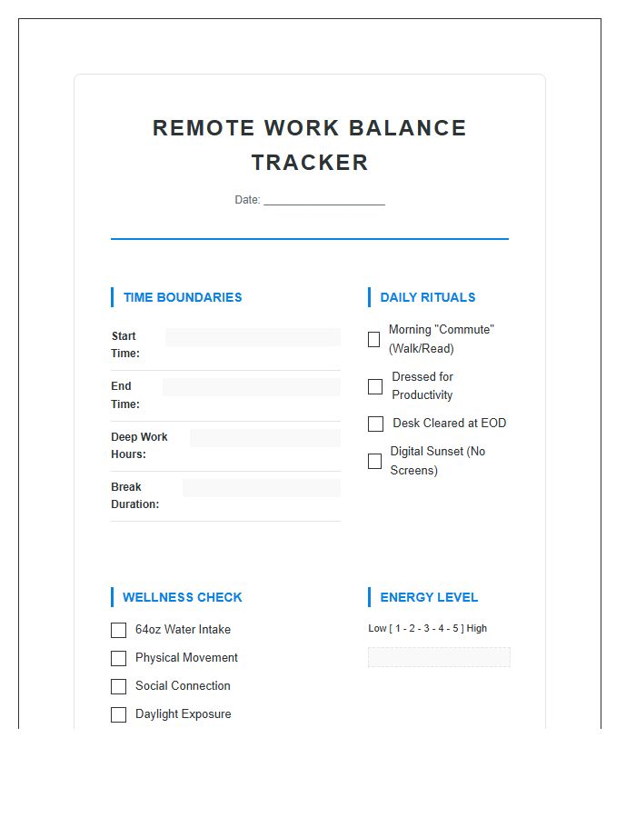 Remote Work Life Balance Printable Chart