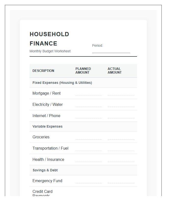 Organized Household Finance Printable Budget Chart