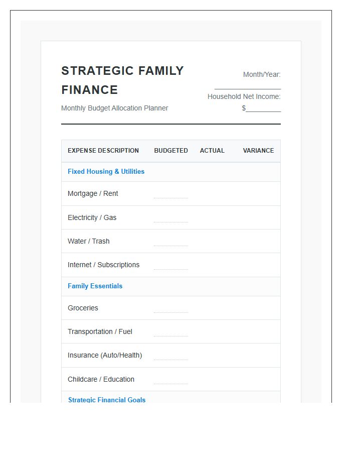 Strategic Family Finance Printable Budget Chart