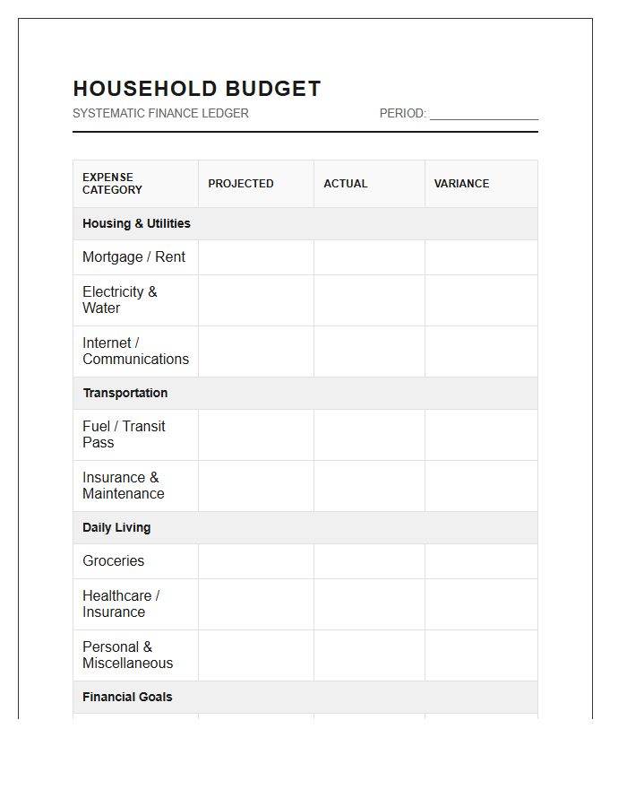 Systematic Household Finance Printable Budget Chart