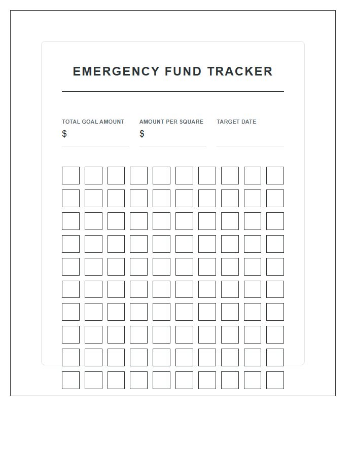 Emergency Savings Progress Tracker Printable Chart