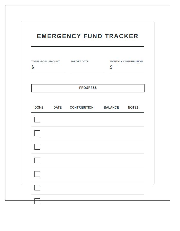 Goal Based Emergency Fund Printable Chart