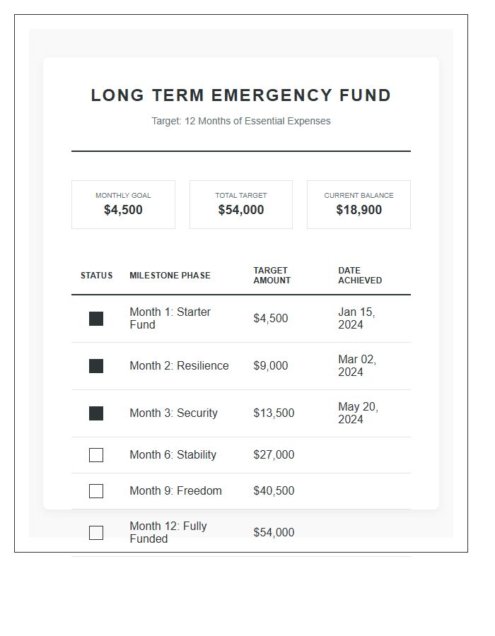 Long Term Emergency Fund Printable Chart