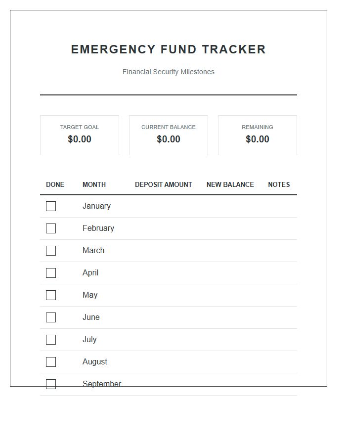 Monthly Emergency Fund Growth Printable Chart