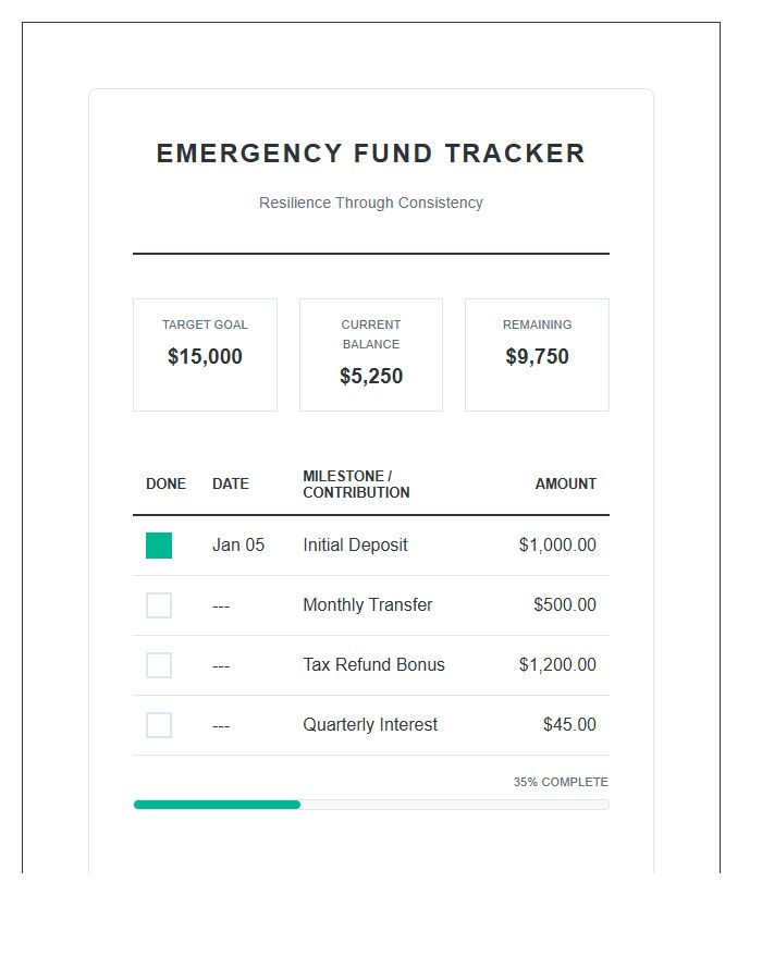 Resilient Emergency Fund Growth Printable Chart