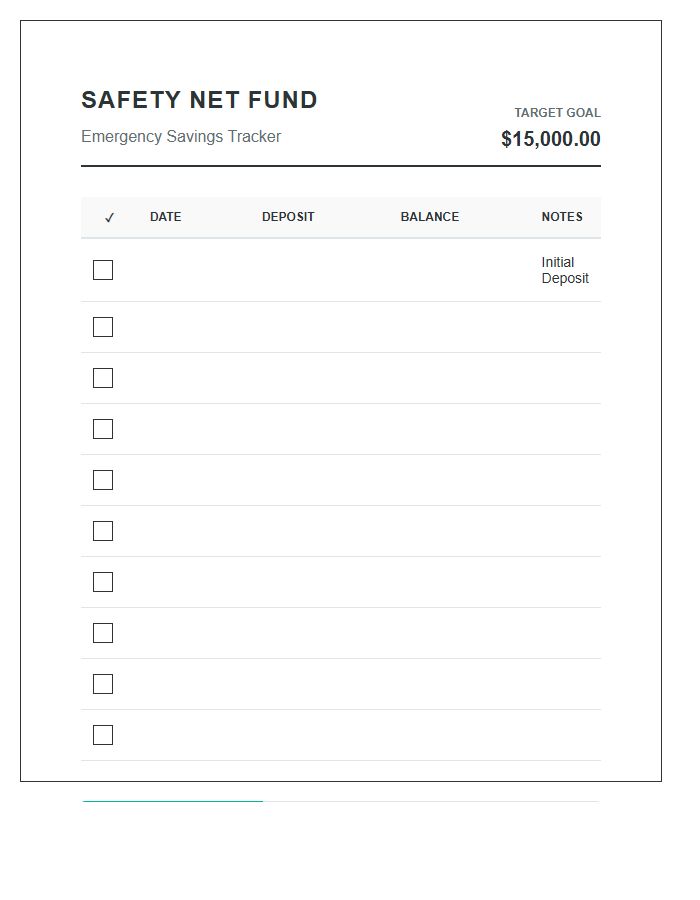 Safety Net Fund Tracking Printable Chart