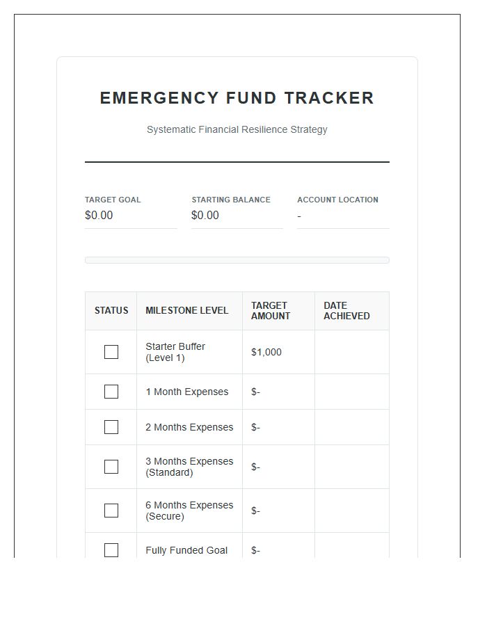 Systematic Emergency Fund Growth Printable Chart
