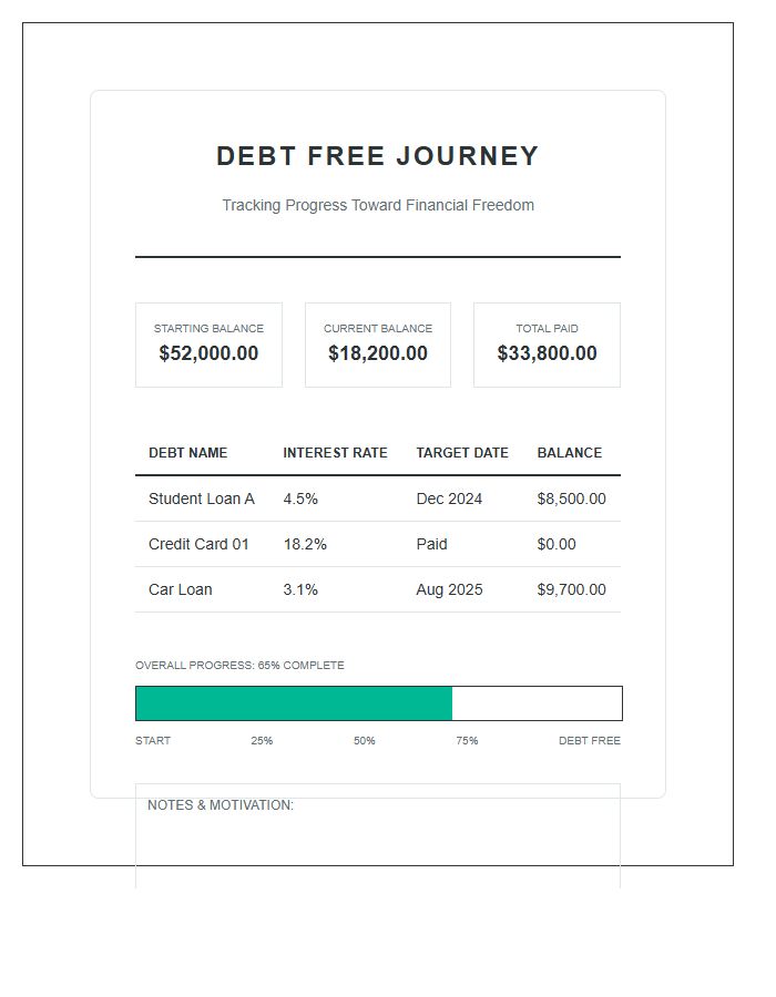 Debt Free Journey Progress Printable Budget Chart