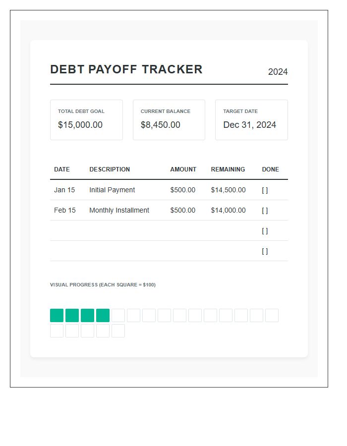 Debt Payoff Progress Tracking Printable Budget Chart