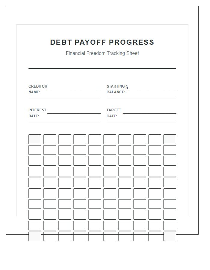 Financial Goal Debt Payoff Progress Printable Budget Chart
