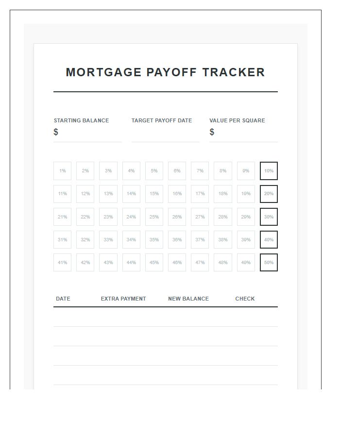 Mortgage Debt Payoff Progress Printable Budget Chart