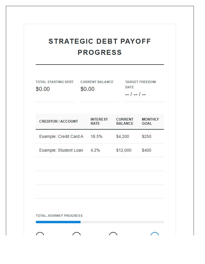Strategic Debt Payoff Progress Printable Budget Chart