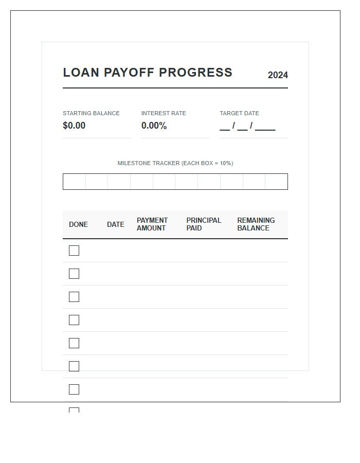 Student Loan Debt Payoff Progress Printable Budget Chart